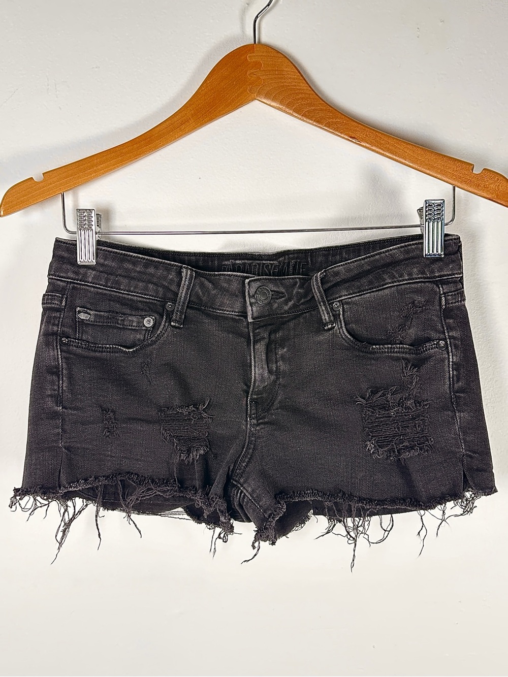 🛍️5 for $40 | Cotton Distressed Black Denim Shorts 27 | Made in USA